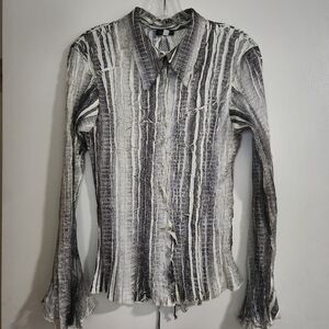 Komarov Blouse Size Large Lace Up Back Gray/white